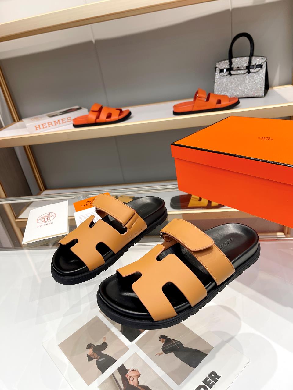 Hermes Sandal Chypre Mandarine Black Sole