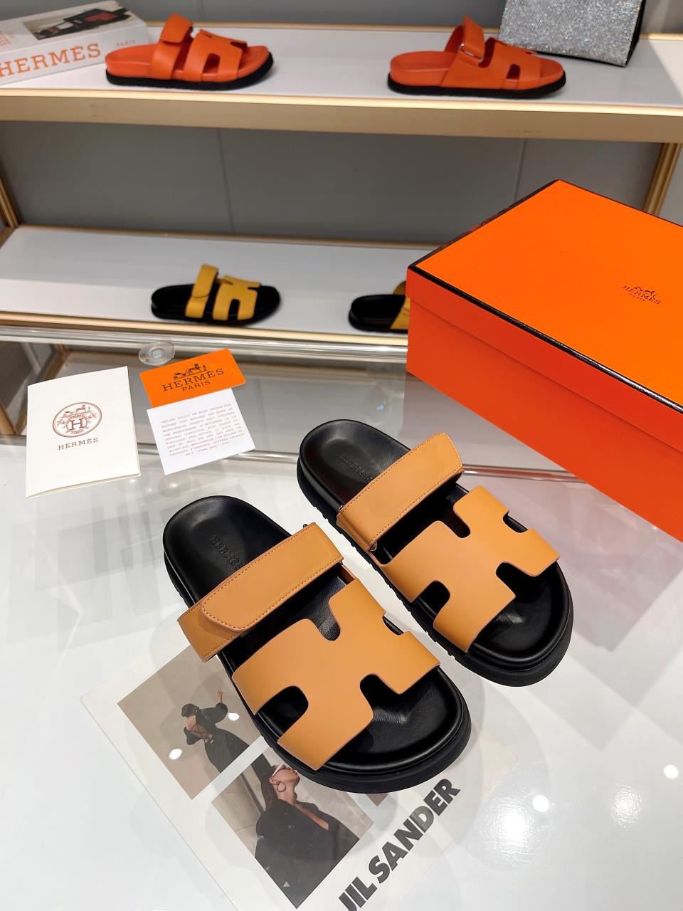 Hermes Sandal Chypre Mandarine Black Sole