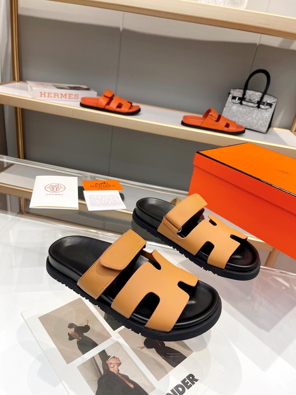 Hermes Sandal Chypre Mandarine Black Sole