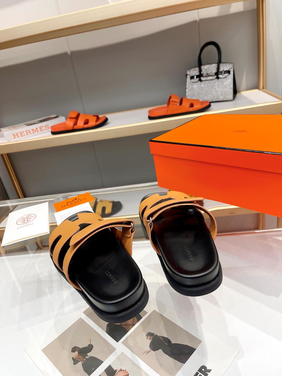 Hermes Sandal Chypre Mandarine Black Sole