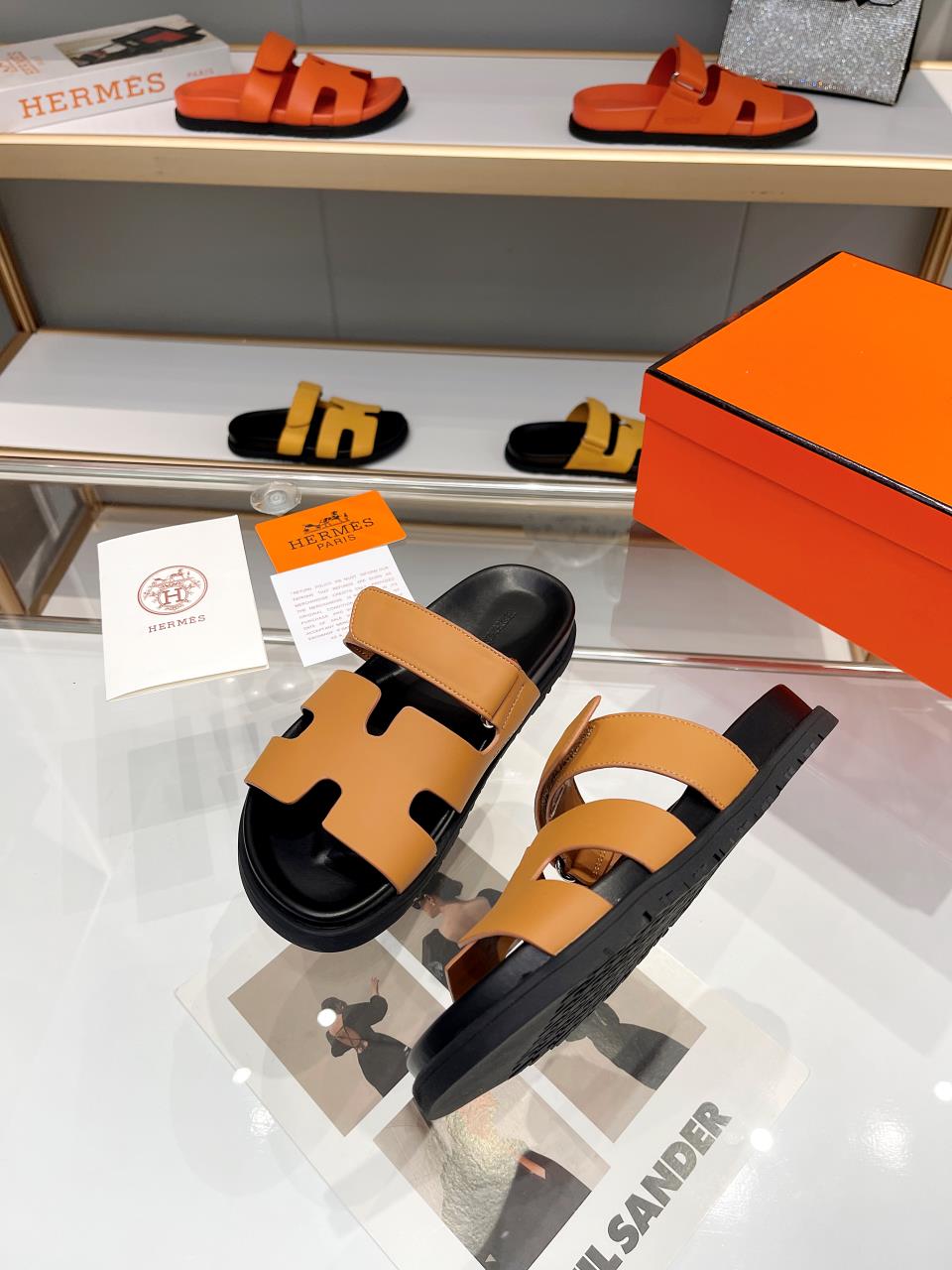 Hermes Sandal Chypre Mandarine Black Sole