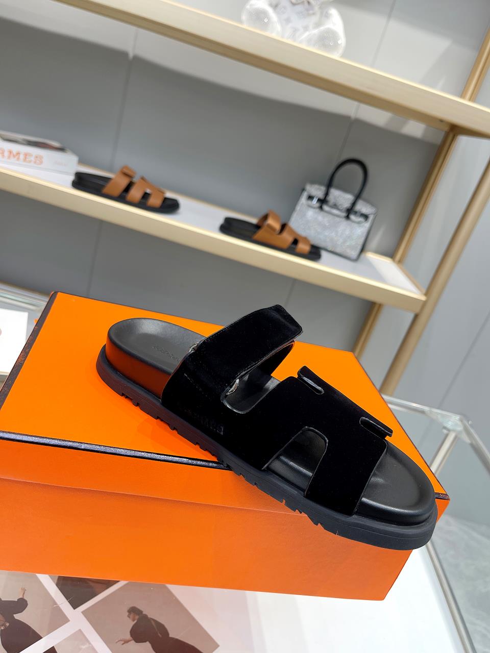 Hermes Sandal Chypre Velvet Black
