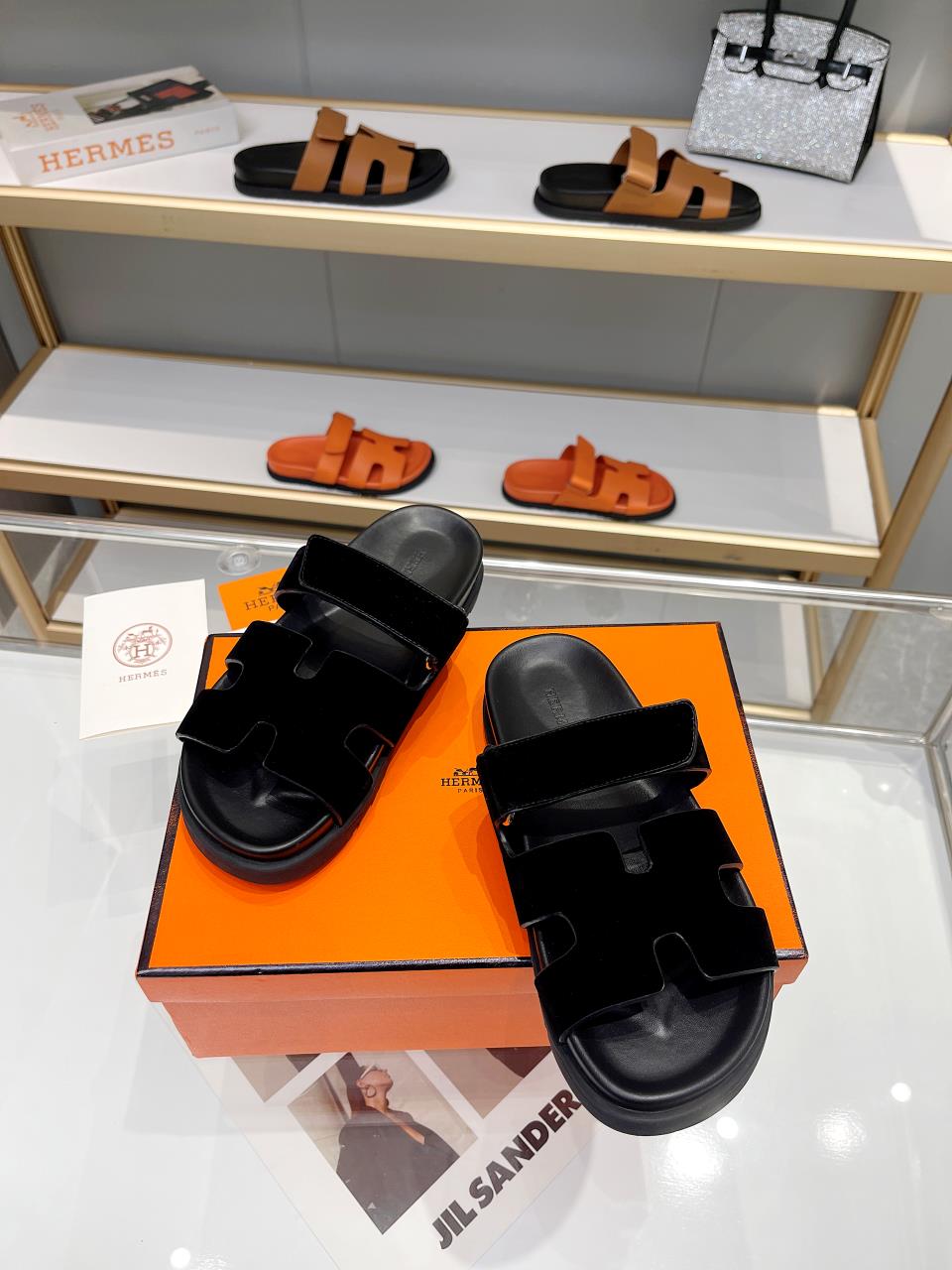 Hermes Sandal Chypre Velvet Black