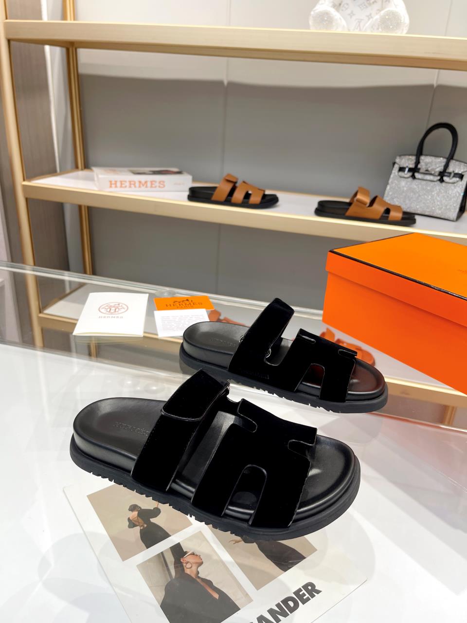 Hermes Sandal Chypre Velvet Black