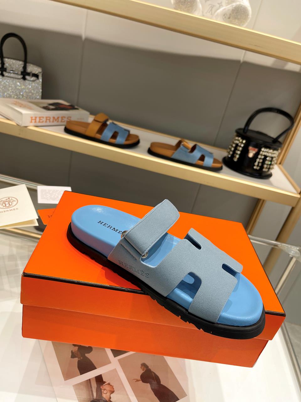 Hermes Sandal Chypre Velvet Baby Blue