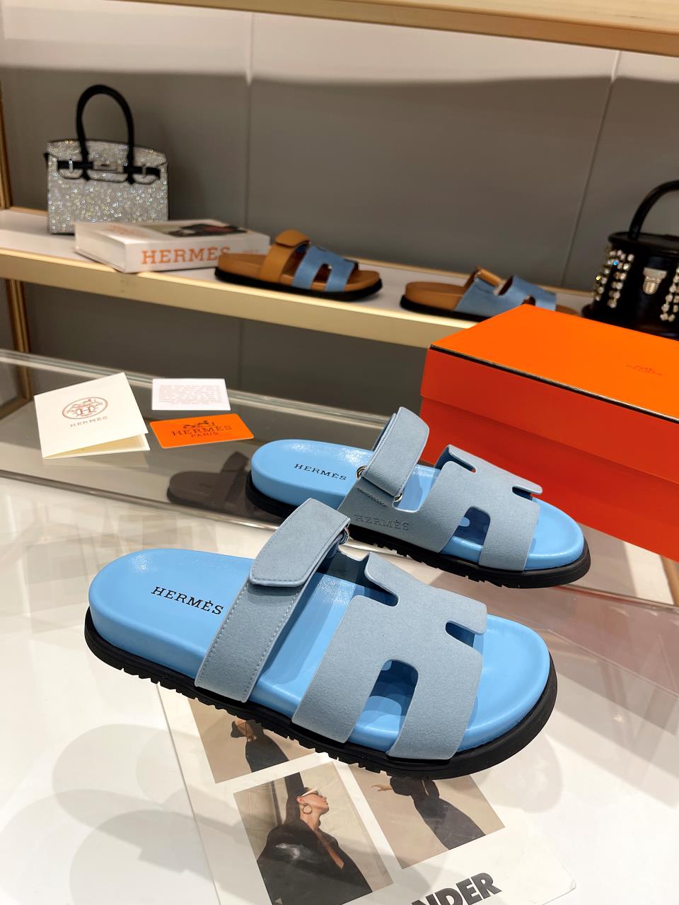 Hermes Sandal Chypre Velvet Baby Blue