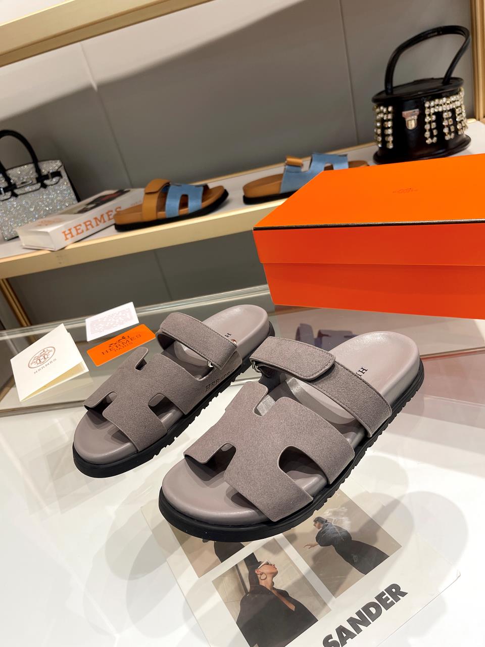 Hermes Sandal Chypre Velvet Opal Grey