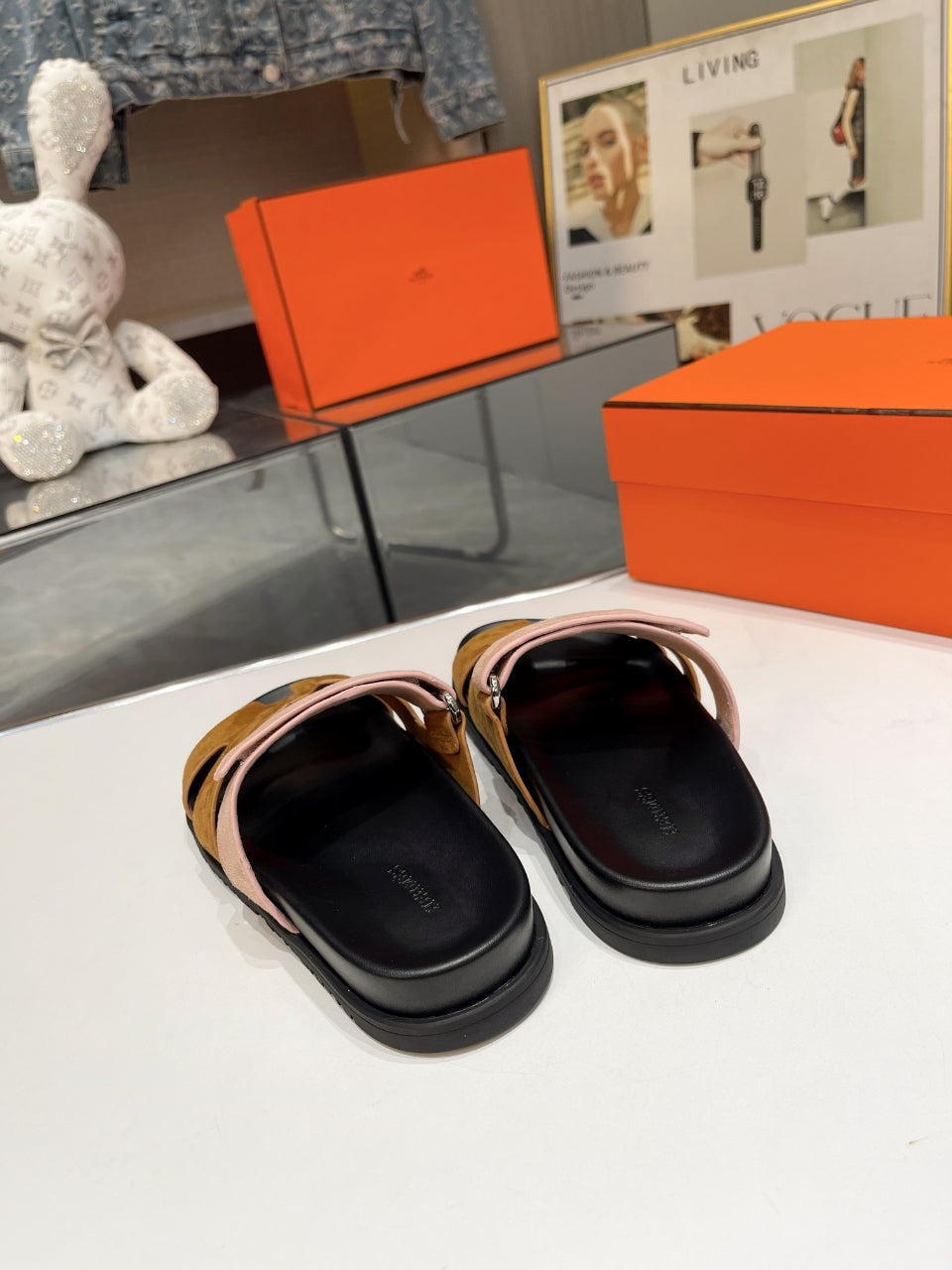 Hermes Sandal Chypre Velvet Brown Rosa Belt