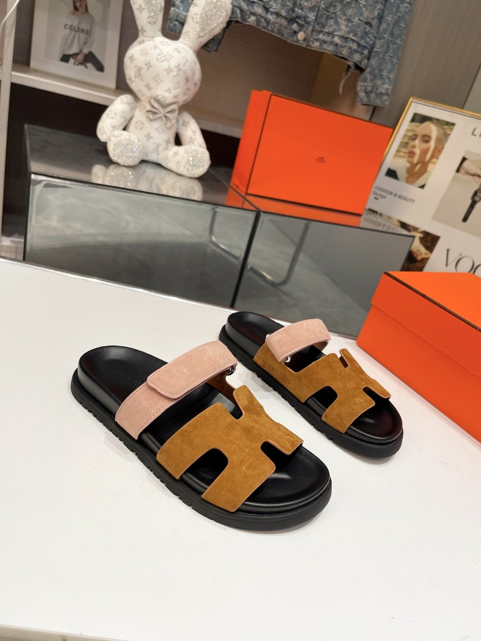 Hermes Sandal Chypre Velvet Brown Rosa Belt