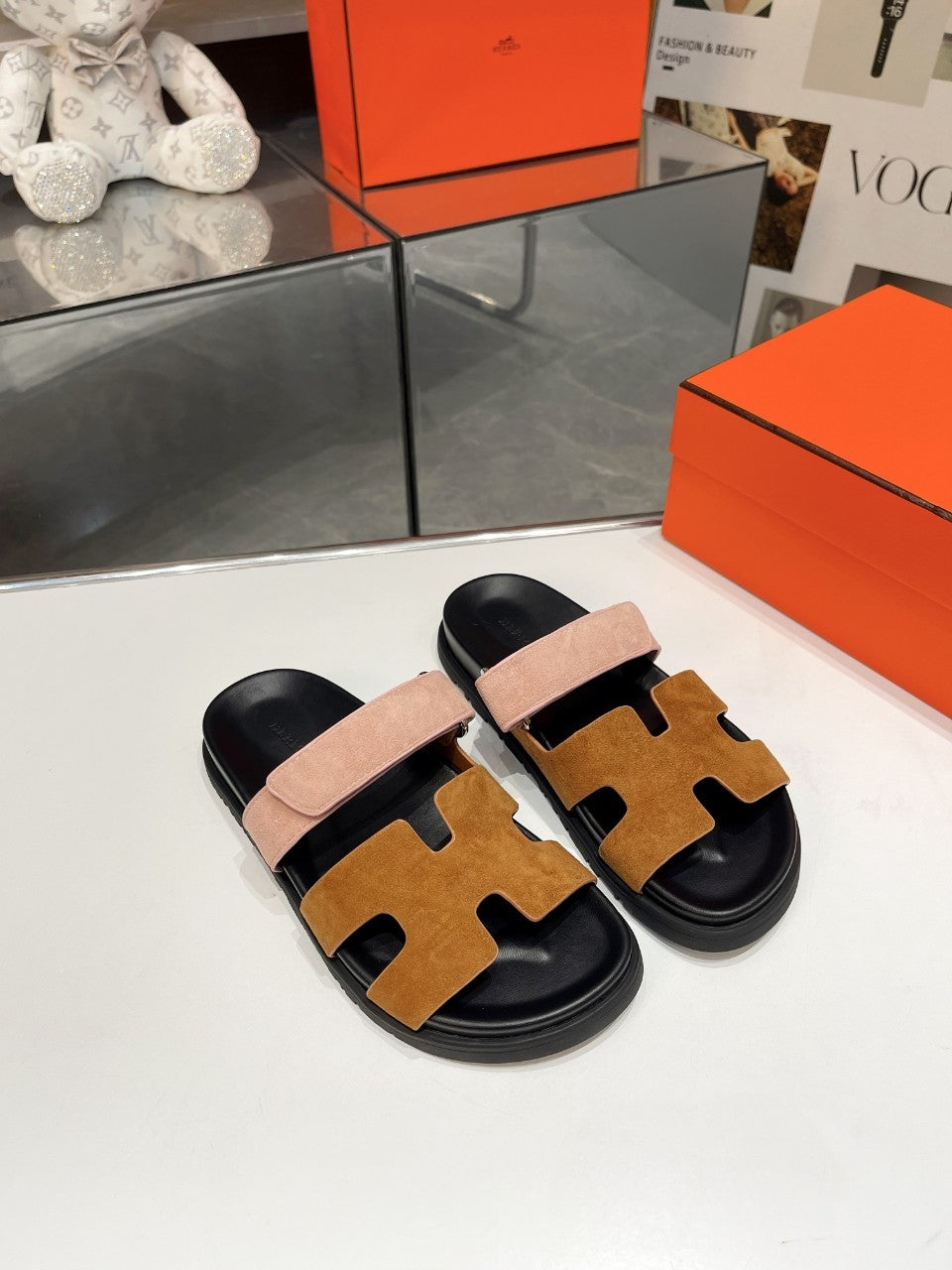 Hermes Sandal Chypre Velvet Brown Rosa Belt