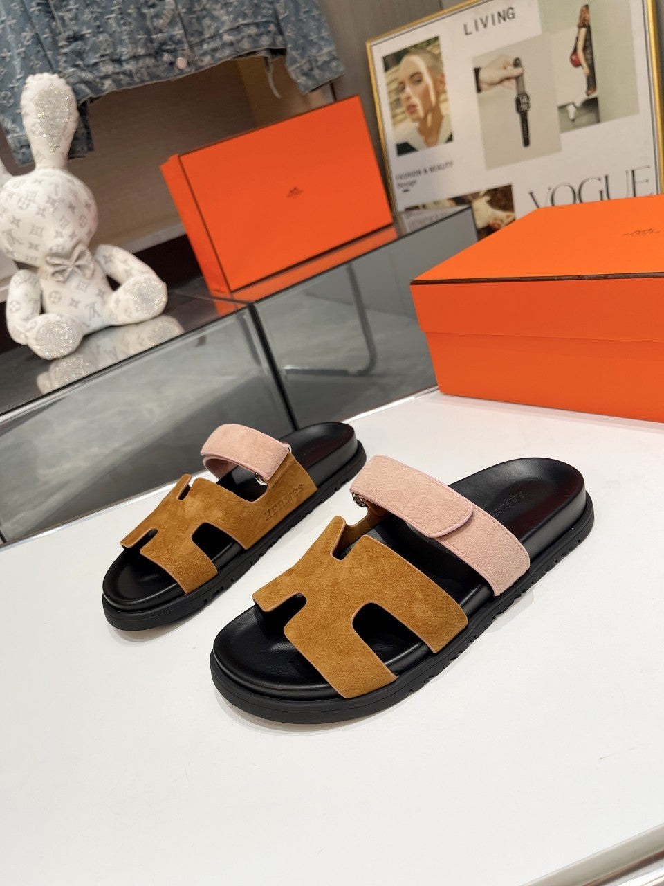 Hermes Sandal Chypre Velvet Brown Rosa Belt