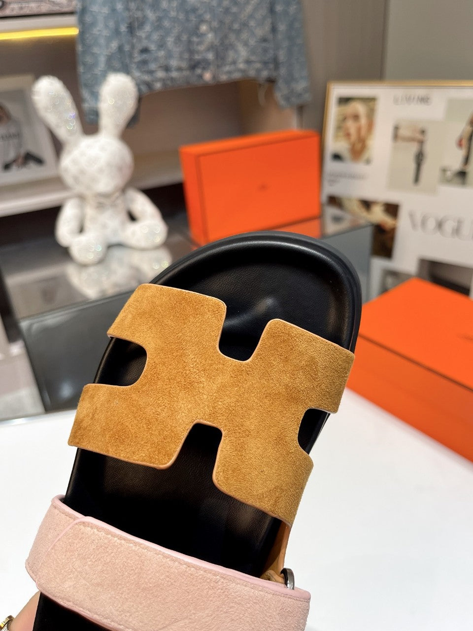 Hermes Sandal Chypre Velvet Brown Rosa Belt