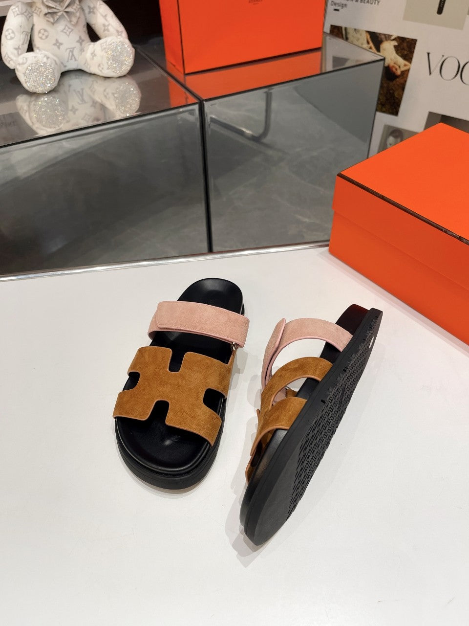 Hermes Sandal Chypre Velvet Brown Rosa Belt