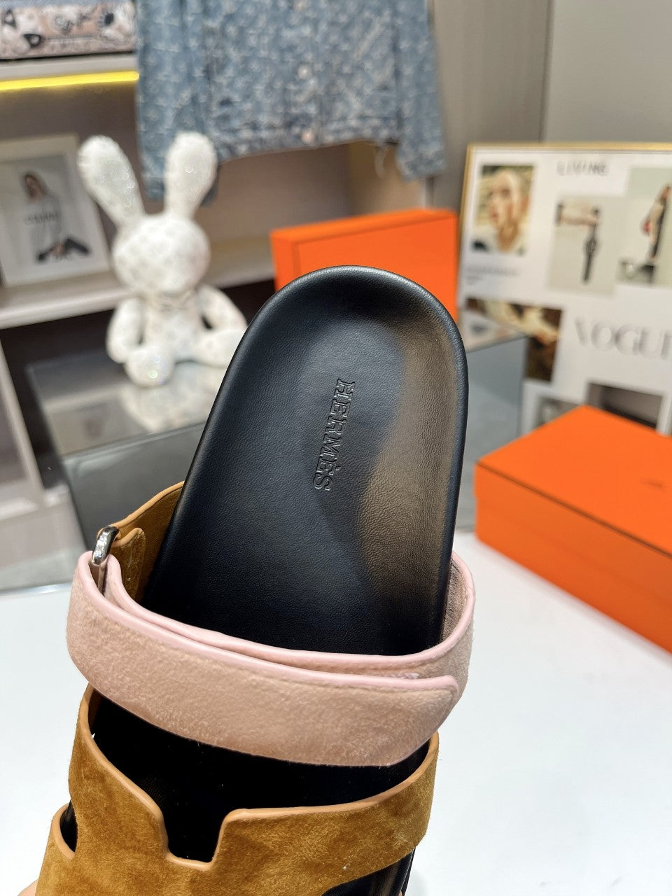 Hermes Sandal Chypre Velvet Brown Rosa Belt