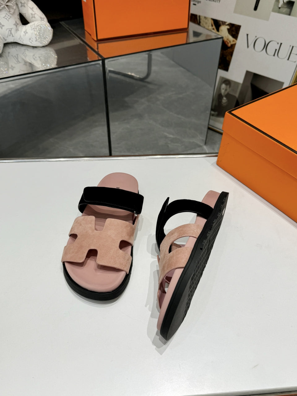 Hermes Sandal Chypre Velvet Brown Rosa Belt