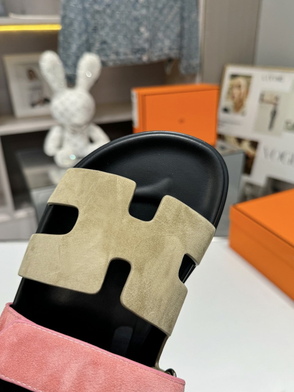 Hermes Sandal Chypre Velvet Olive Green Rosa