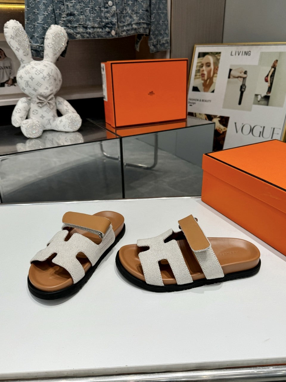 Hermes Sandal Chypre Beige White Denim