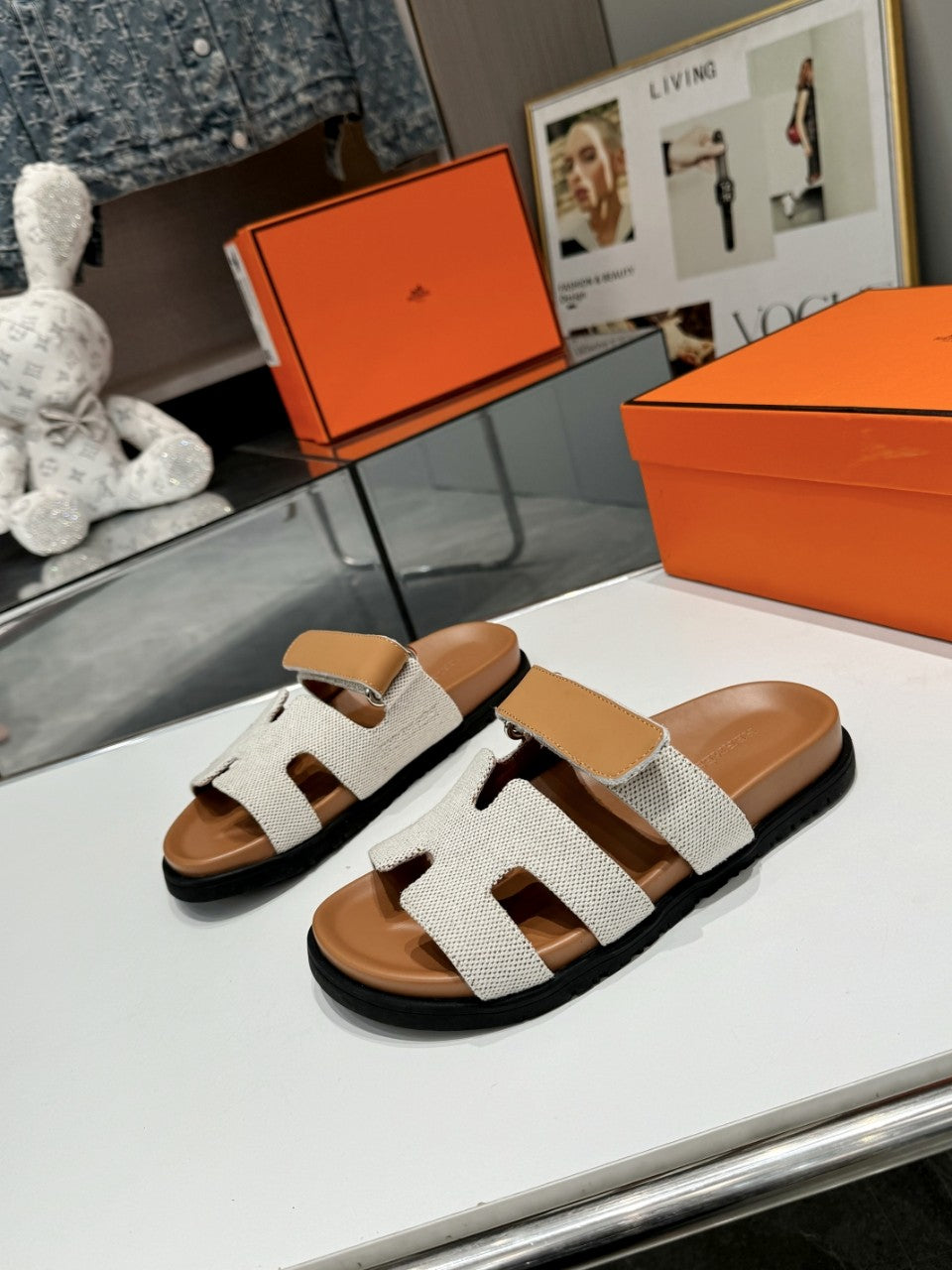 Hermes Sandal Chypre Beige White Denim