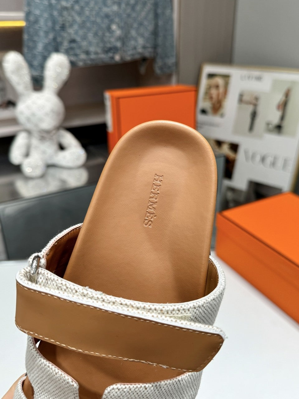 Hermes Sandal Chypre Beige White Denim