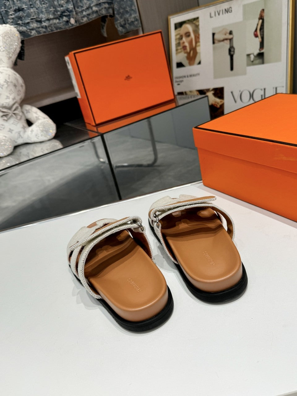 Hermes Sandal Chypre Beige White Denim