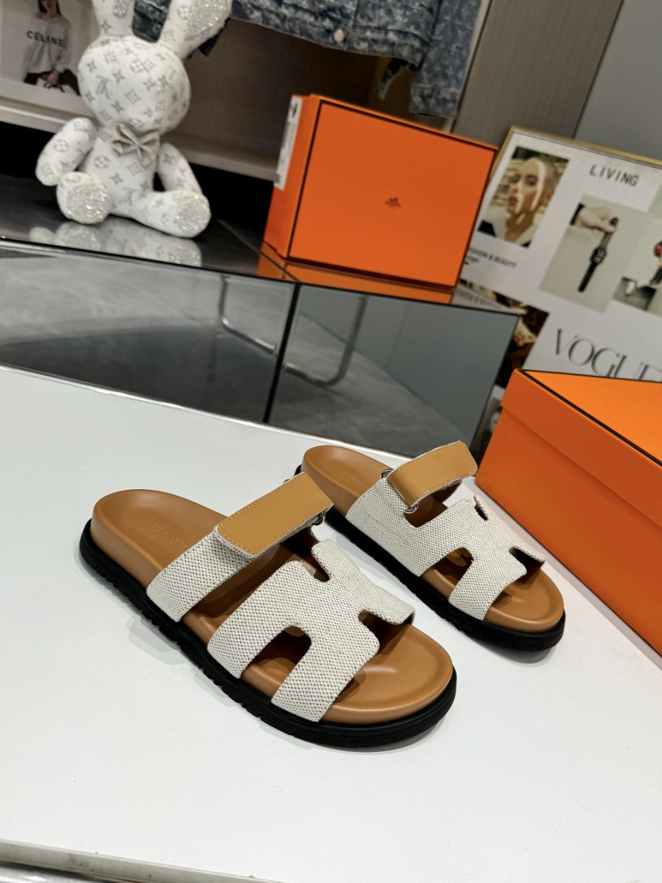 Hermes Sandal Chypre Beige White Denim