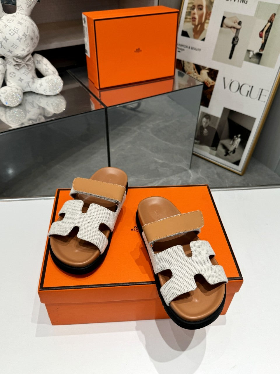Hermes Sandal Chypre Beige White Denim