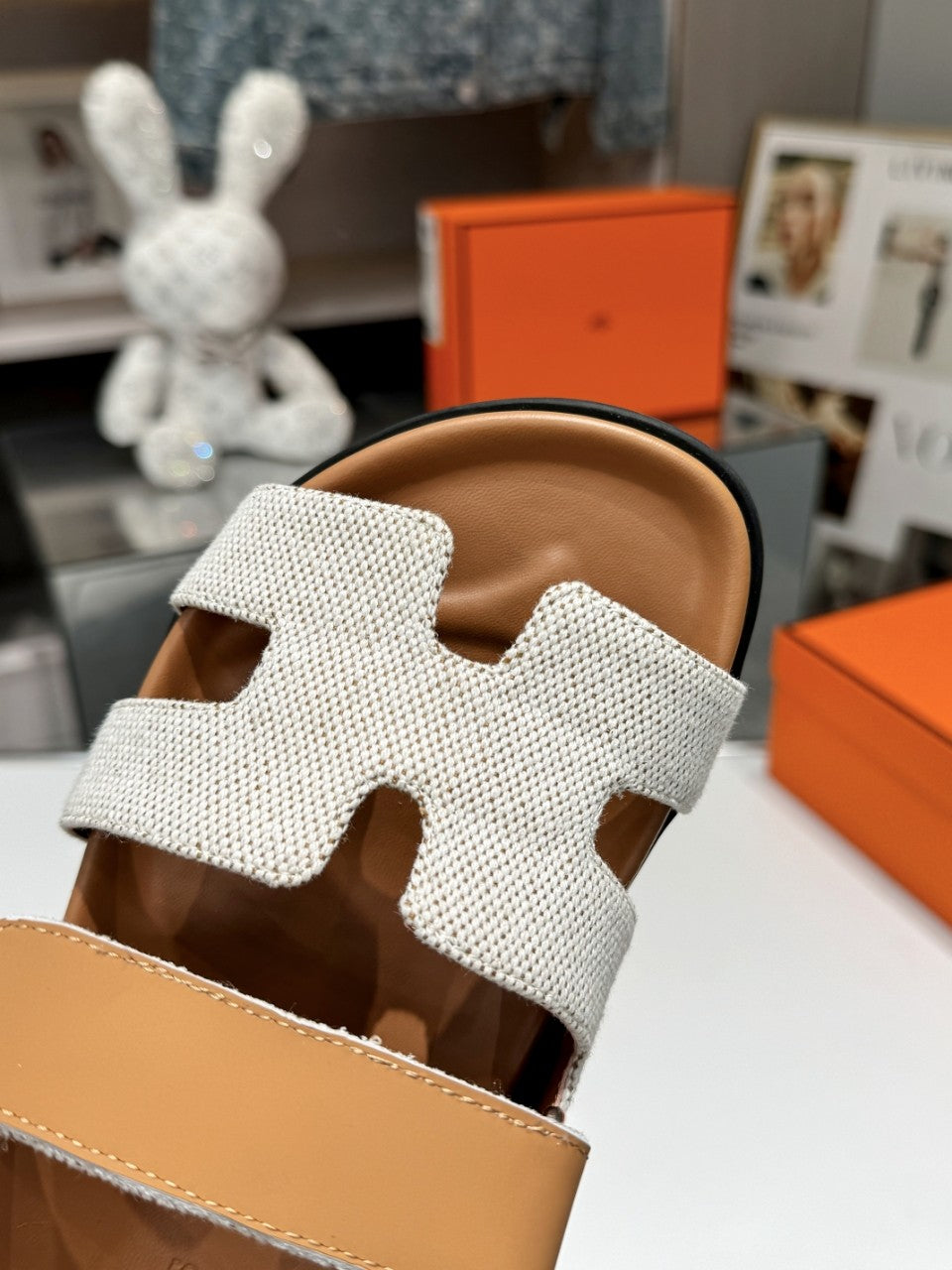 Hermes Sandal Chypre Beige White Denim