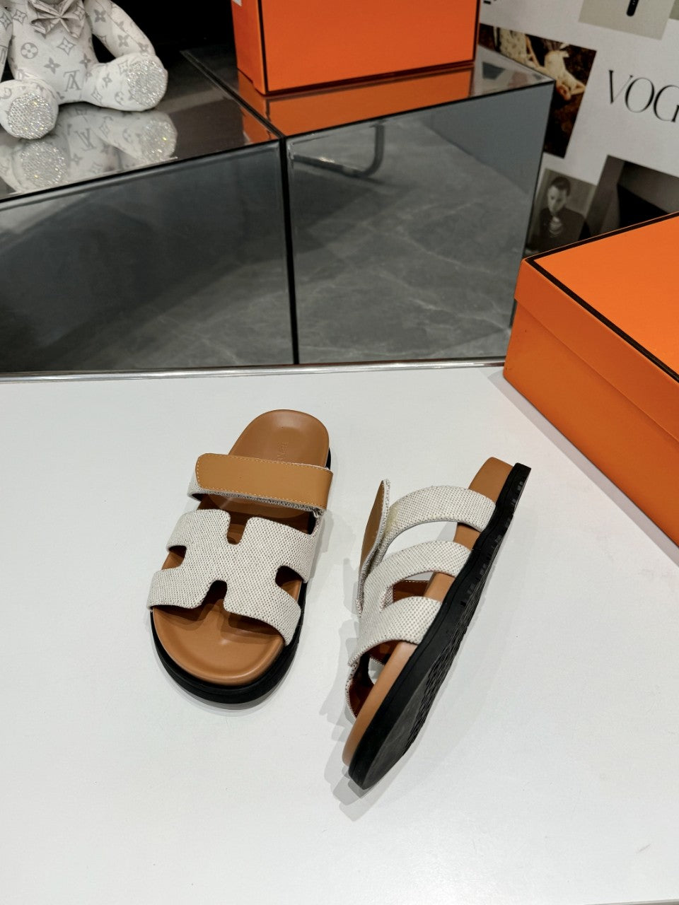 Hermes Sandal Chypre Beige White Denim