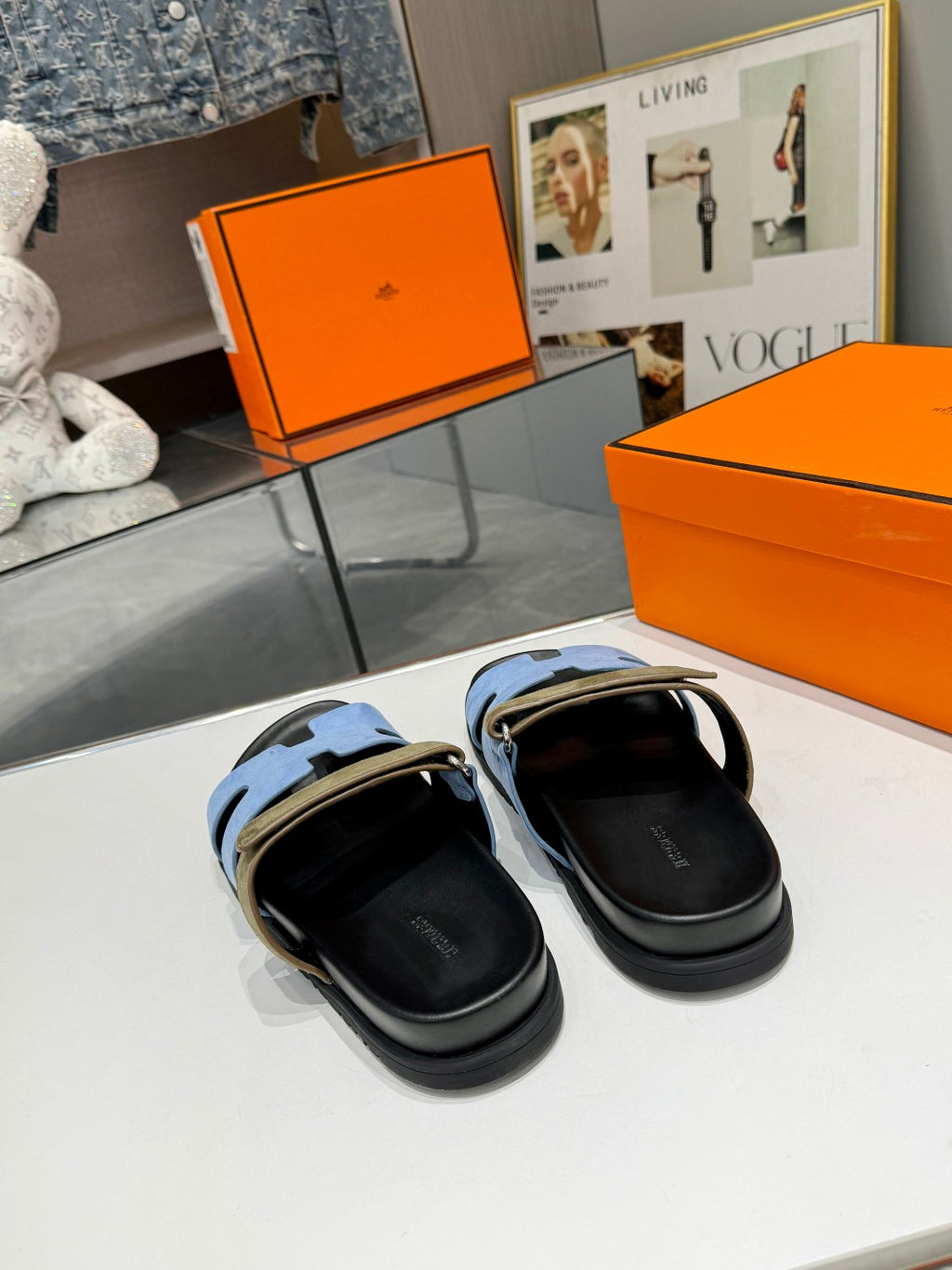 Hermes Sandal Chypre Velvet Baby Blue Olive Green