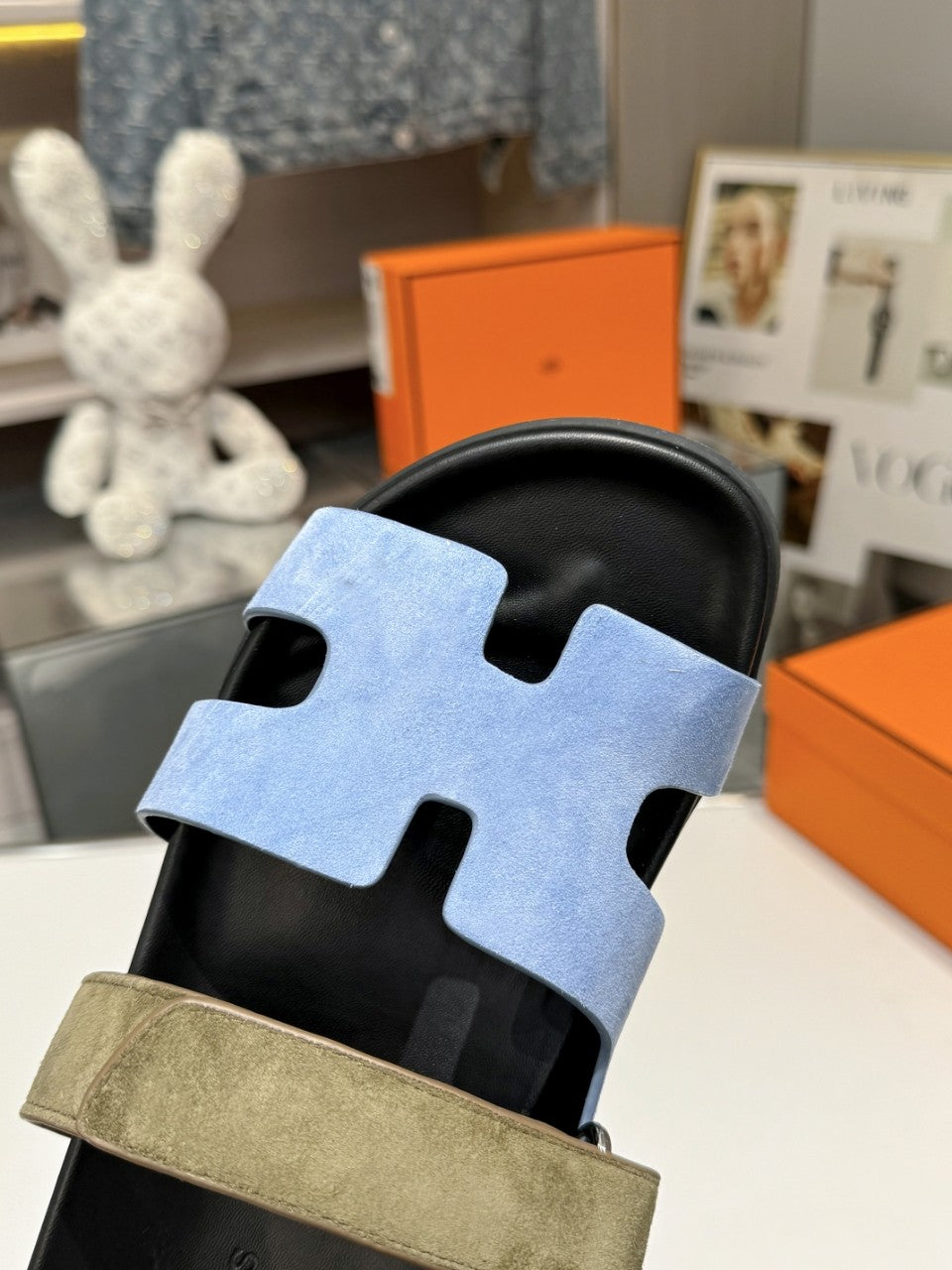 Hermes Sandal Chypre Velvet Baby Blue Olive Green