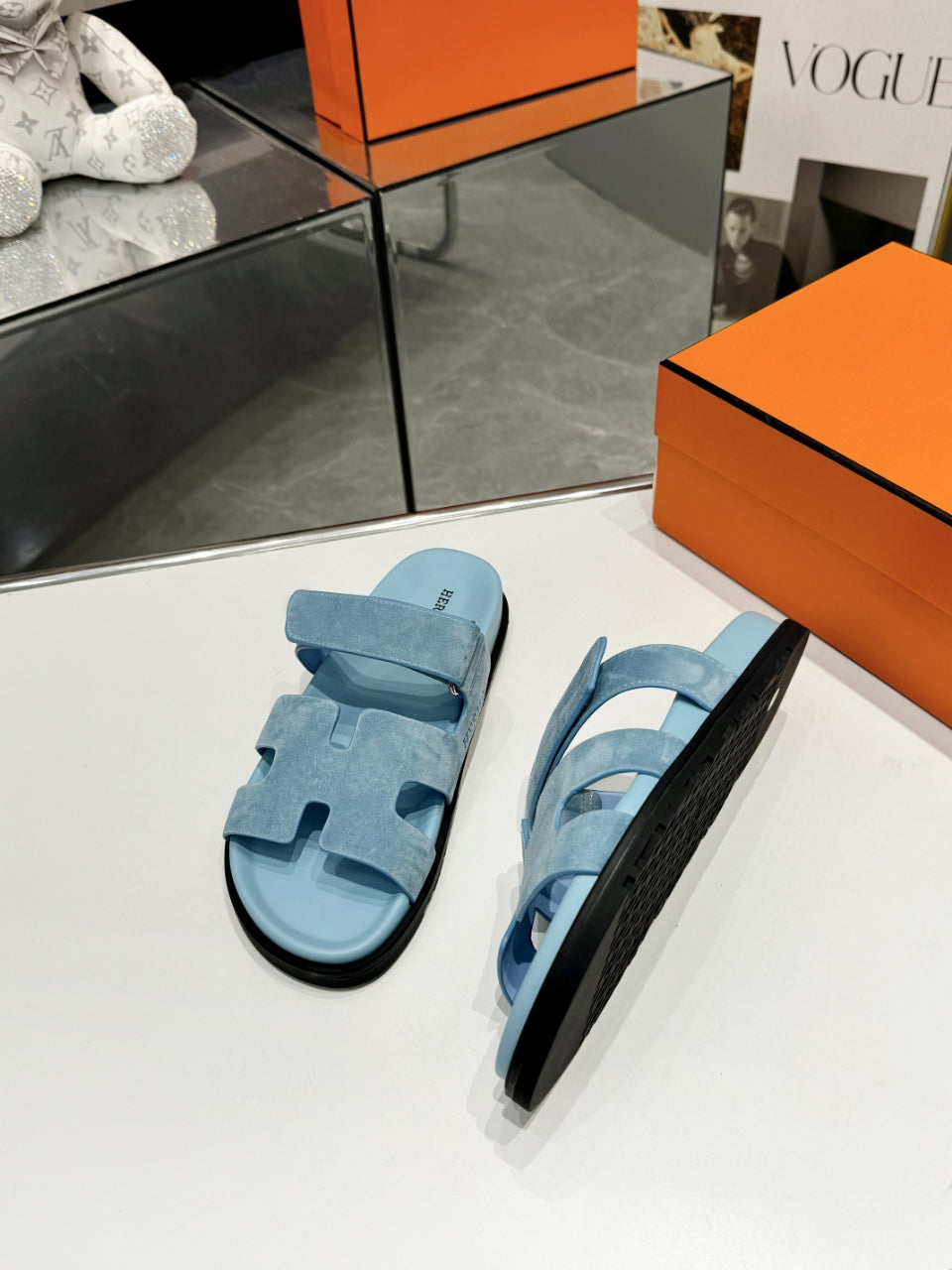 Hermes Sandal Chypre Velvet Blue Ice