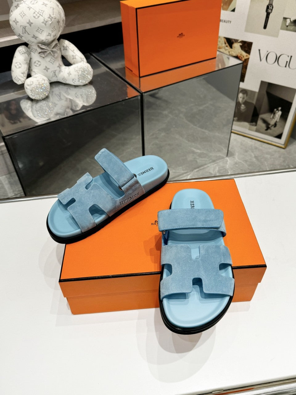Hermes Sandal Chypre Velvet Blue Ice