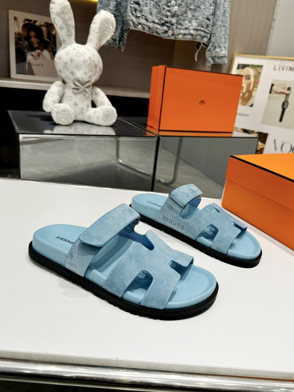 Hermes Sandal Chypre Velvet Blue Ice
