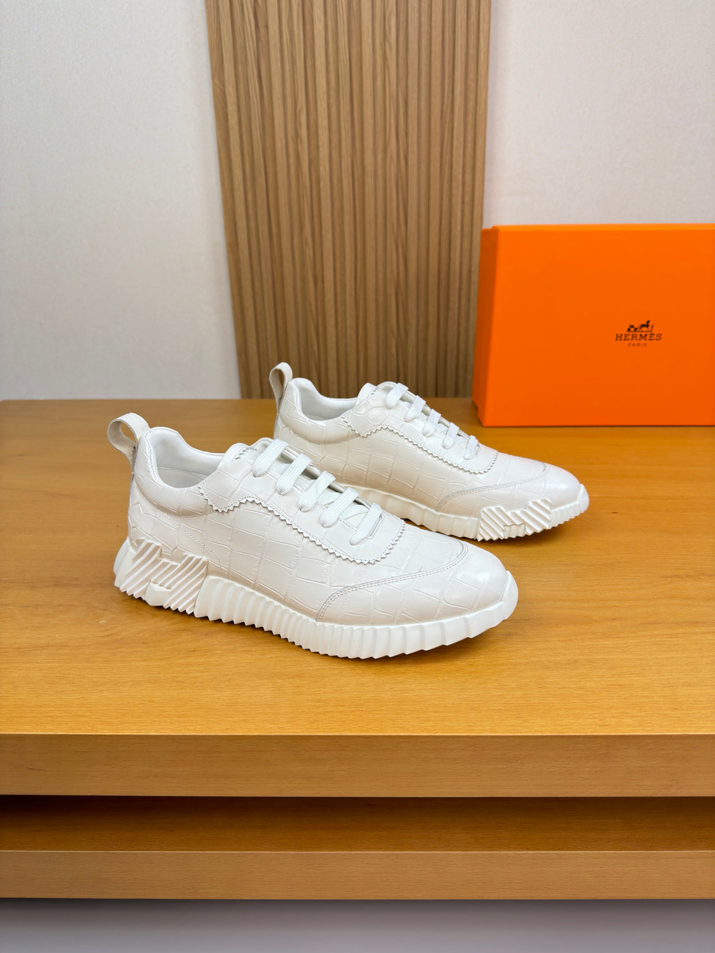 Hermes Bouncing Sneaker Crocodile All White