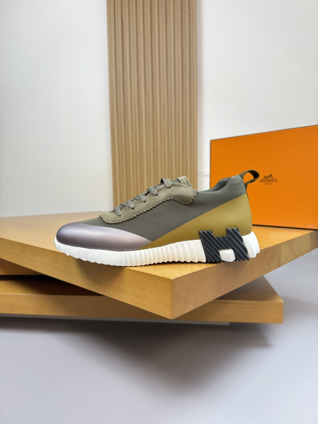 Hermes Bouncing Sneaker Olive Green Silver Toe