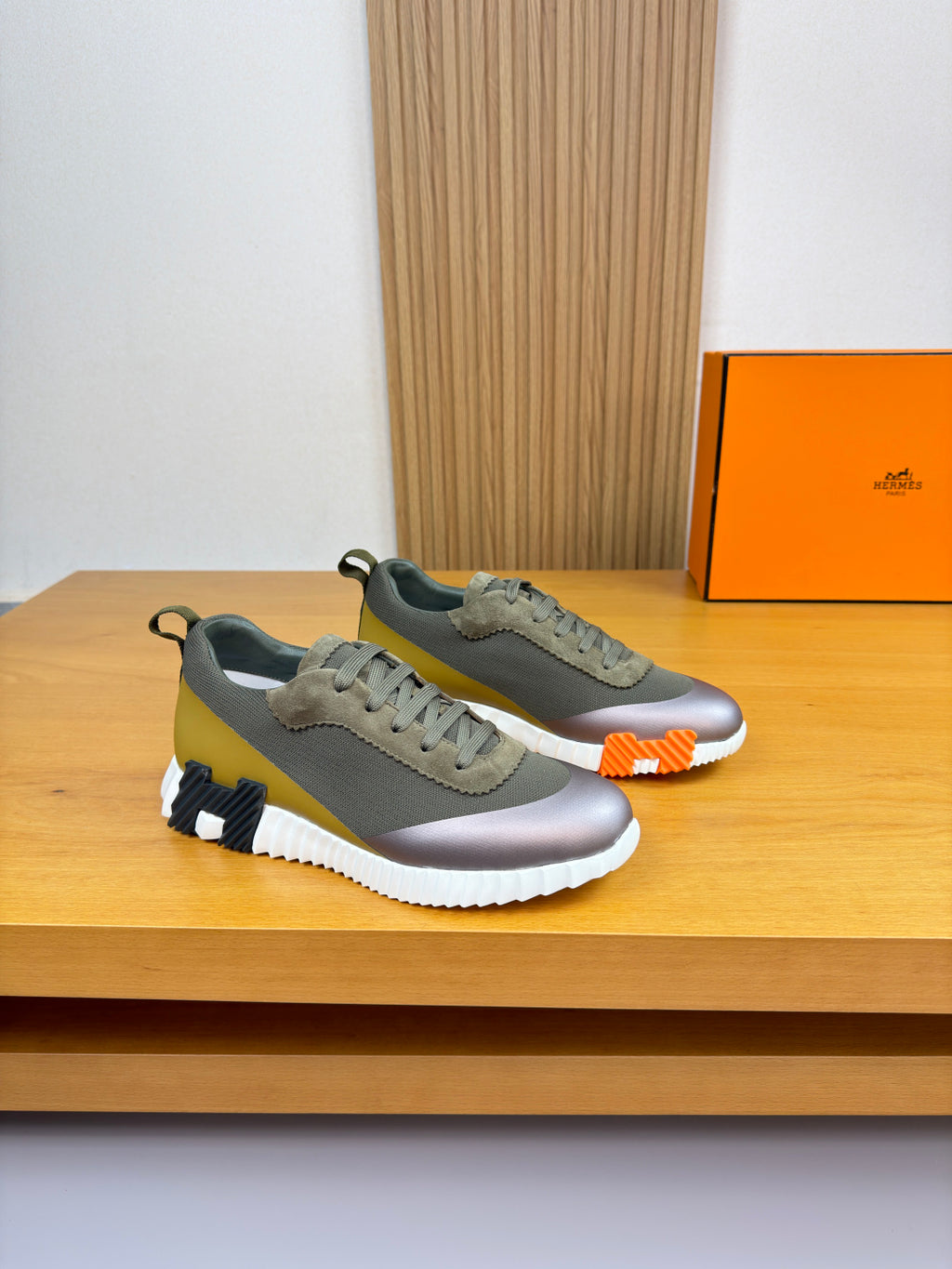 Hermes Bouncing Sneaker Olive Green Silver Toe